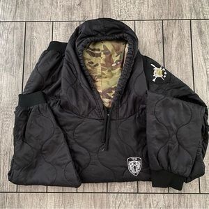 Green Wolf Tactical black/woodland camo nylon hoodie, size XL